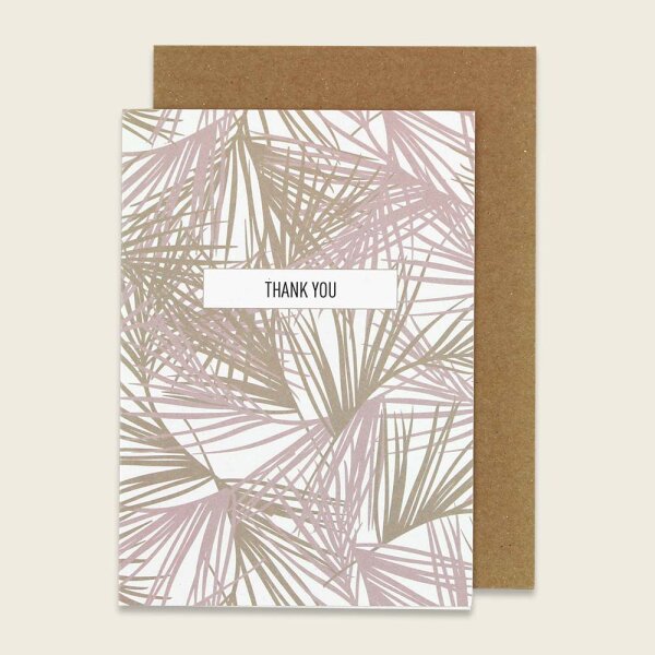 Klappkarte Palmblätter, Thank You- rose/khaki