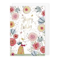 Klappkarte – Flower Power Happy Birhday