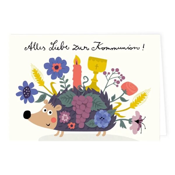 Klappkarte – mit Igel Alles Liebe zur Kommunion