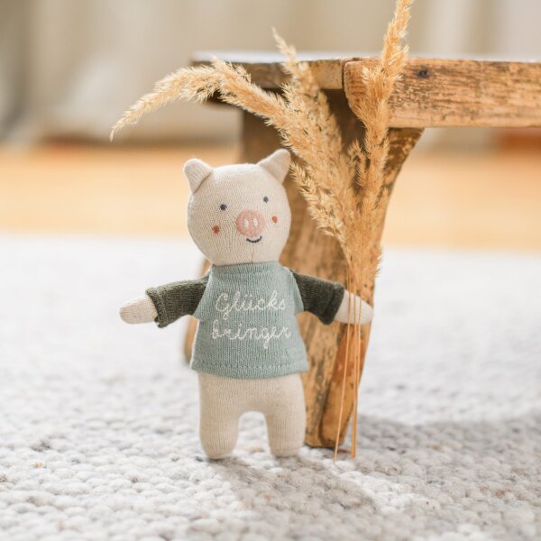 Glücksbringer - Schwein mit shirt in eisblau/oliv