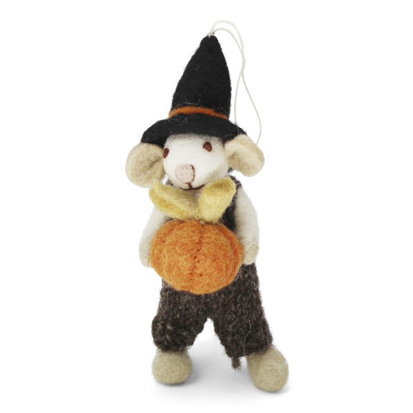 Graue Maus mit Kürbis