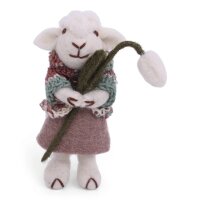 Filz Schaf weiß mit Pulli und Schneeglöckchen