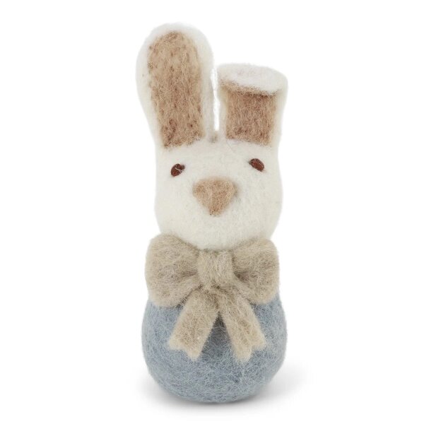 Filz kleiner, hellblauer Hase mit Masche
