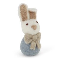 Filz kleiner, hellblauer Hase mit Masche
