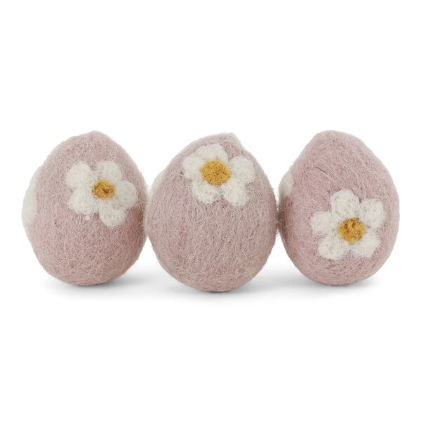 Filz rosa Ostereier mit Blümchen - 3er Set