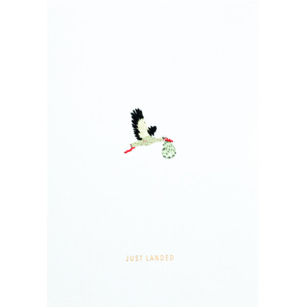 Karte Stickerei "Just landed"