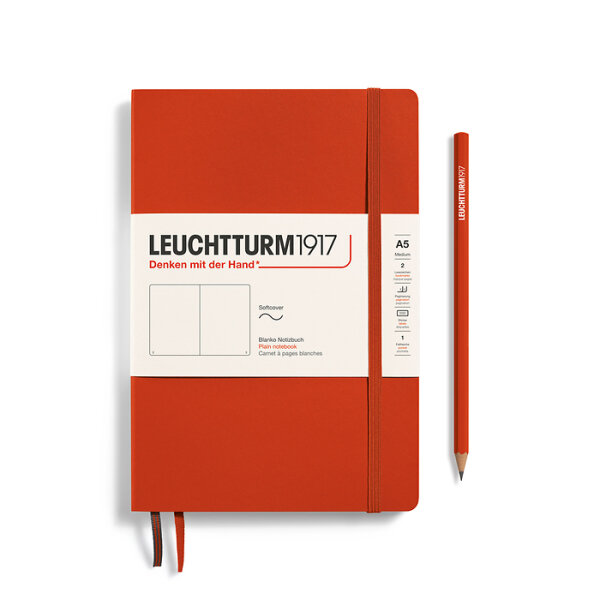 Notizbuch Medium (A5), Softcover, 123 nummerierte Seiten, Fox red, blanko