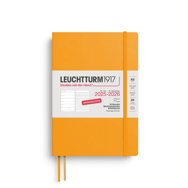 Wochenkalender & Notizbuch, 18 Monate, Medium A5 2026 softcover, Rising Sun