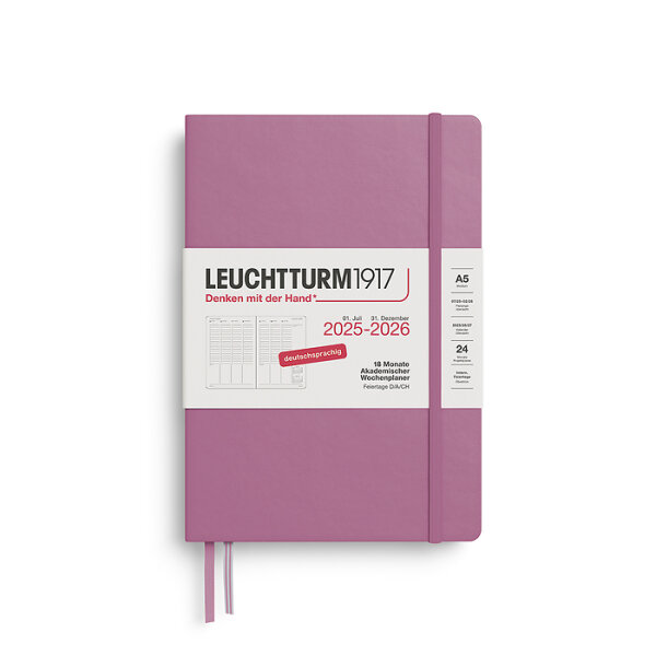 Akademischer Wochenplaner, 18 Monate, Medium A5 2026 hardcover, Dusty Rose