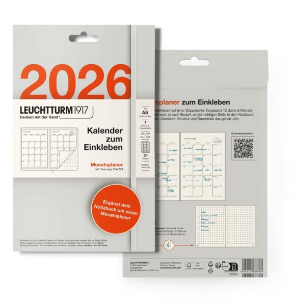 Kalender zum Einkleben 2026, Monatsplaner, Deutsch
