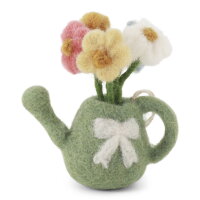 Filz Gießkanne grün mit Blumen