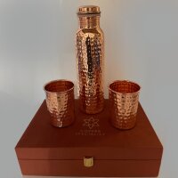 Kupfer Set aus Flasche und 2 Bechern, gehämmert, 950 ml